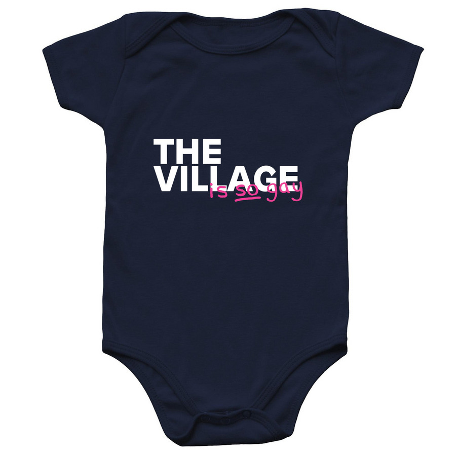 Gay "The Village" Onesie, a Navy Infant Onesie
