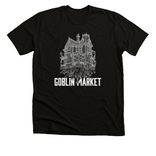 Goblin Market - Spooky House Logo, a Black Heather Premium Unisex Tee