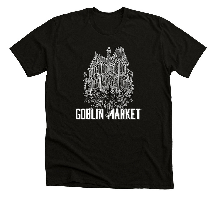Goblin Market - Spooky House Logo, a Black Heather Premium Unisex Tee