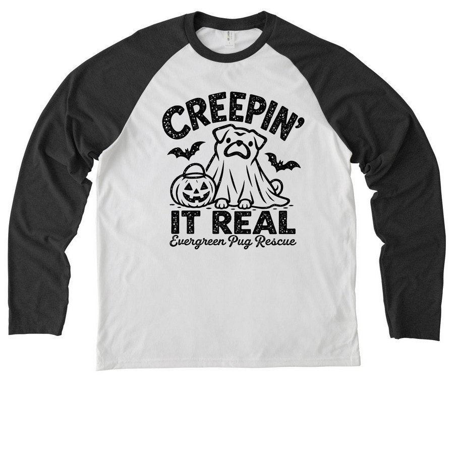 Creepin' It Real, a Space Black/ Bright White Allmade Eco Triblend Colorblock Raglan Long Sleeve Tee