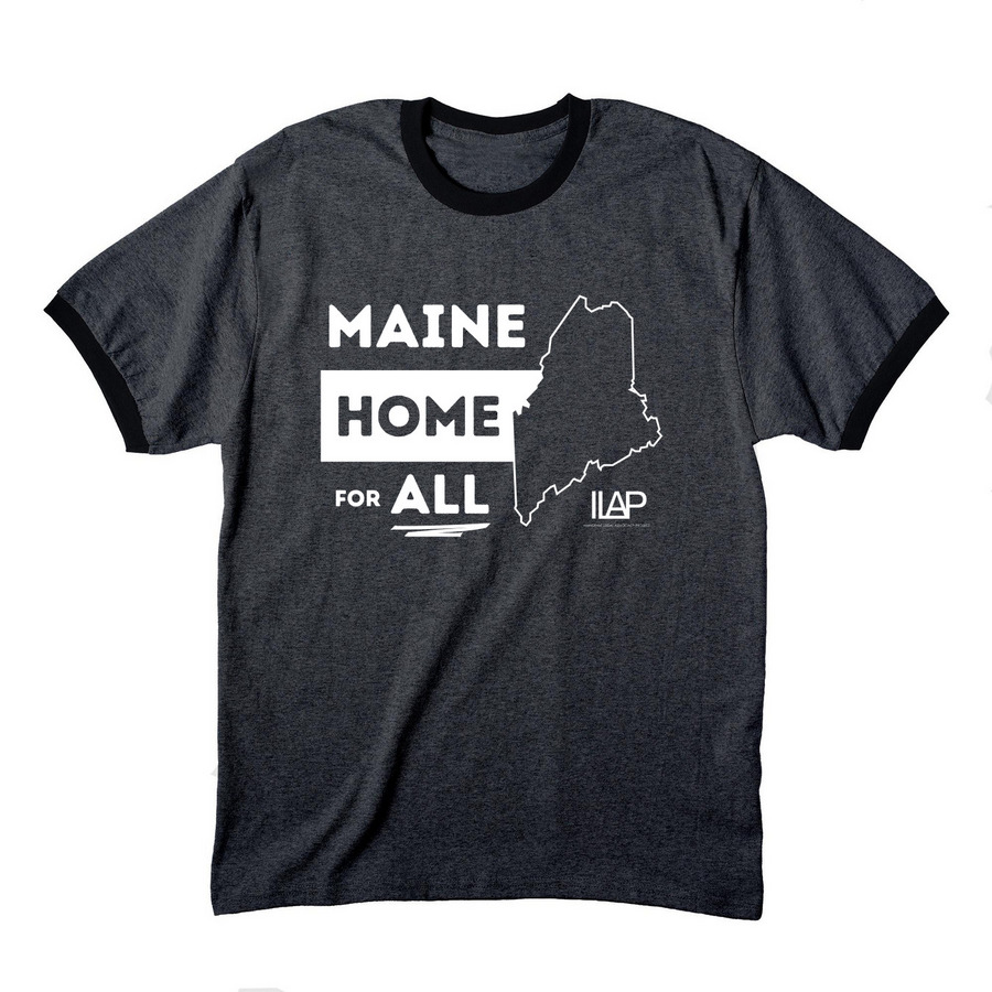 Adult Shirts - Home for All (Front Only), a Dark Heather Grey/ Jet Black Cotton Ringer Tee