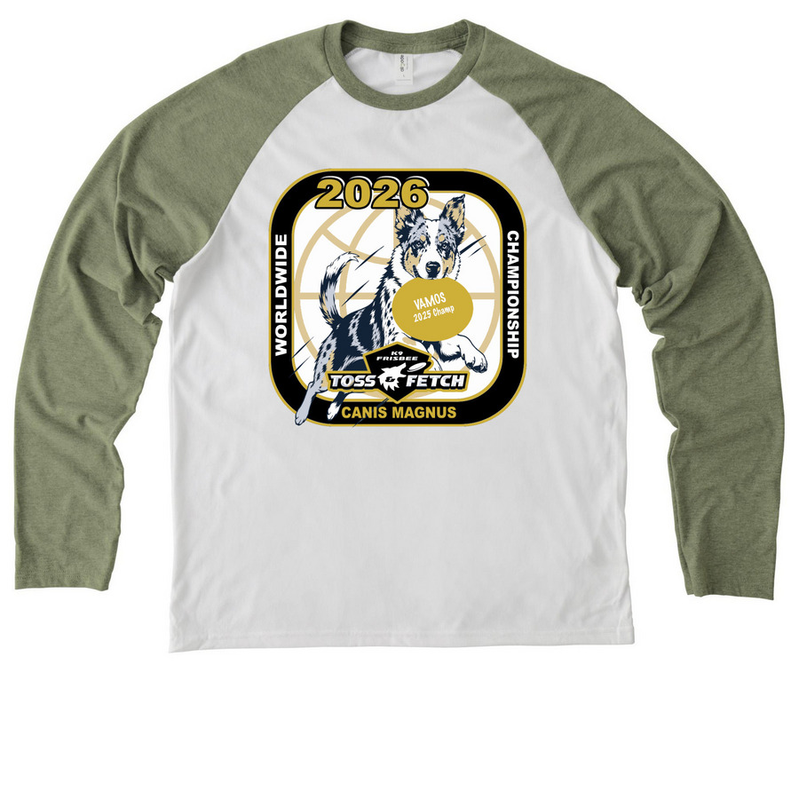 MASTER -- 2026 Worldwide Championship, a Olive You Green/ Bright White Allmade Eco Triblend Colorblock Raglan Long Sleeve Tee