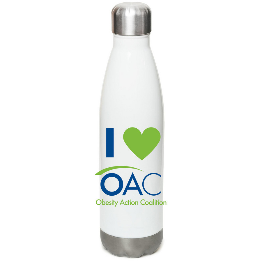 I Heart OAC Bottle, a White Stainless Steel Water Bottle