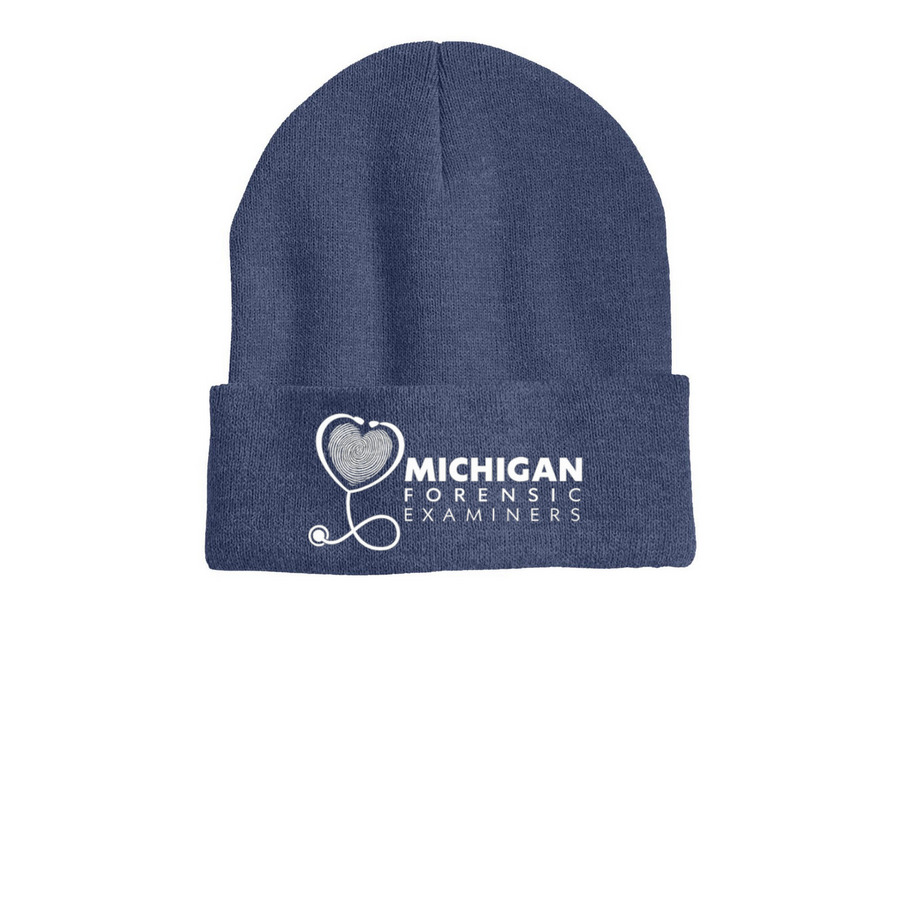 MFE Merch, a Heather Navy Printed Cuffed Beanie