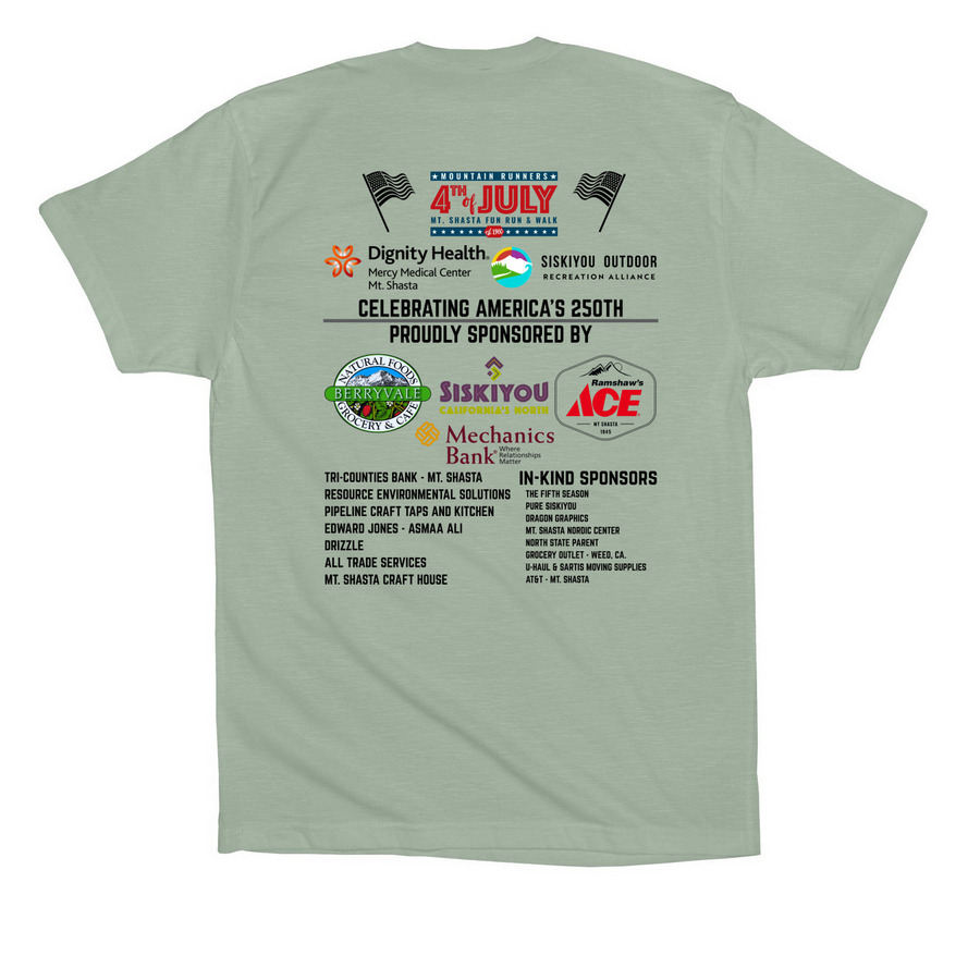 2026 Mt. Shasta 4th of July Walk/Run, a Dusty Blue Premium Cotton Tee (back-view)