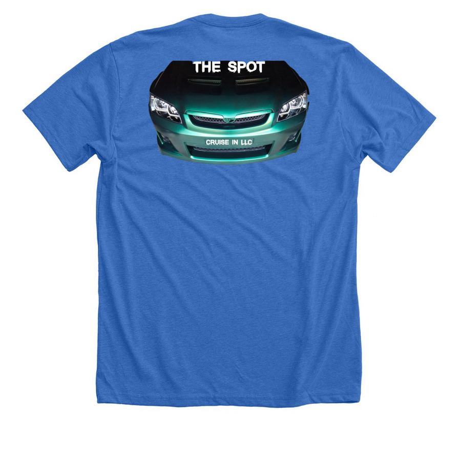 The Spot (Car Cruise In LLC) Merch, a Heather True Royal Premium Unisex Tee (back-view)