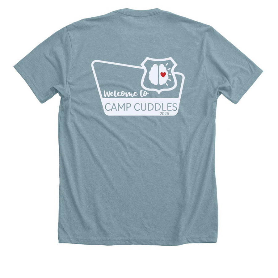 Camp Cuddles - Front and Back, a Heather Blue Lagoon Premium Unisex Tee (back-view)