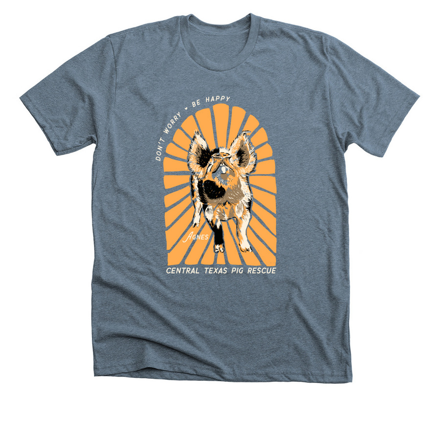 Don't worry, be happy, a Heather Slate Premium Unisex Tee