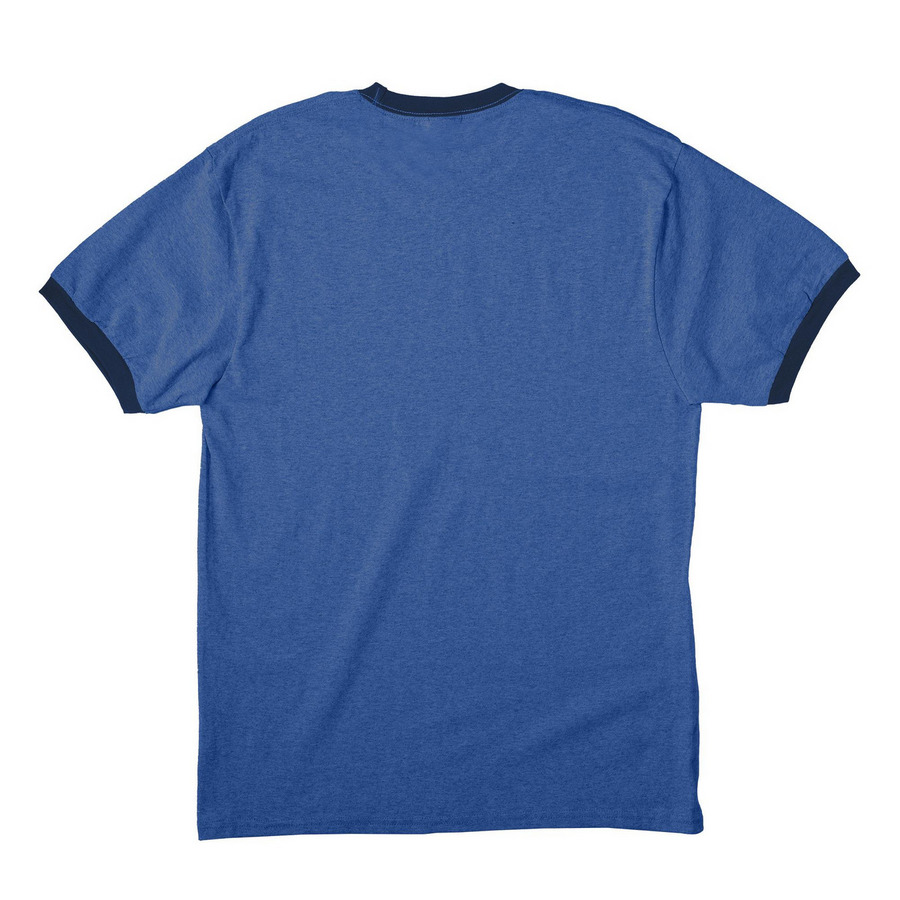 San Antonio Blues badge, a Heather Royal/ Navy Cotton Ringer Tee (back-view)