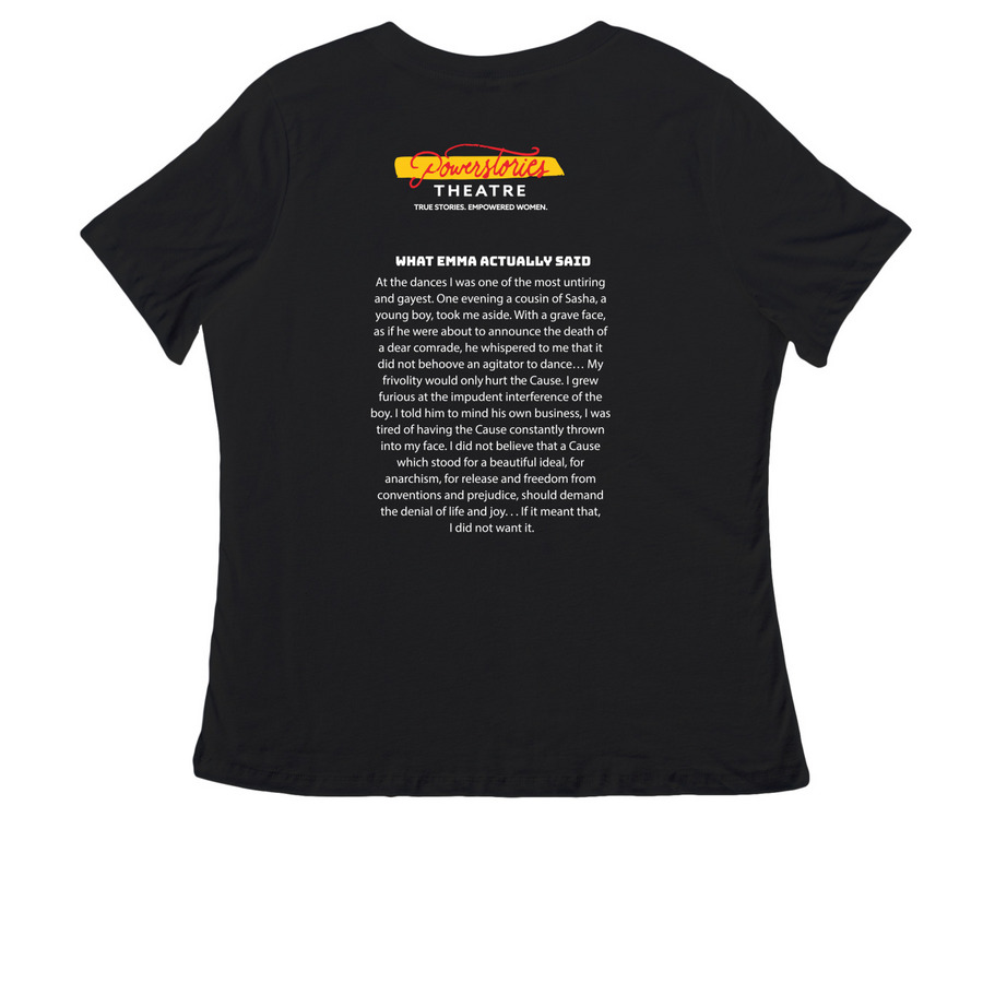 Revolution Women Tee, a Black Women's Relaxed V-Neck Tee (back-view)