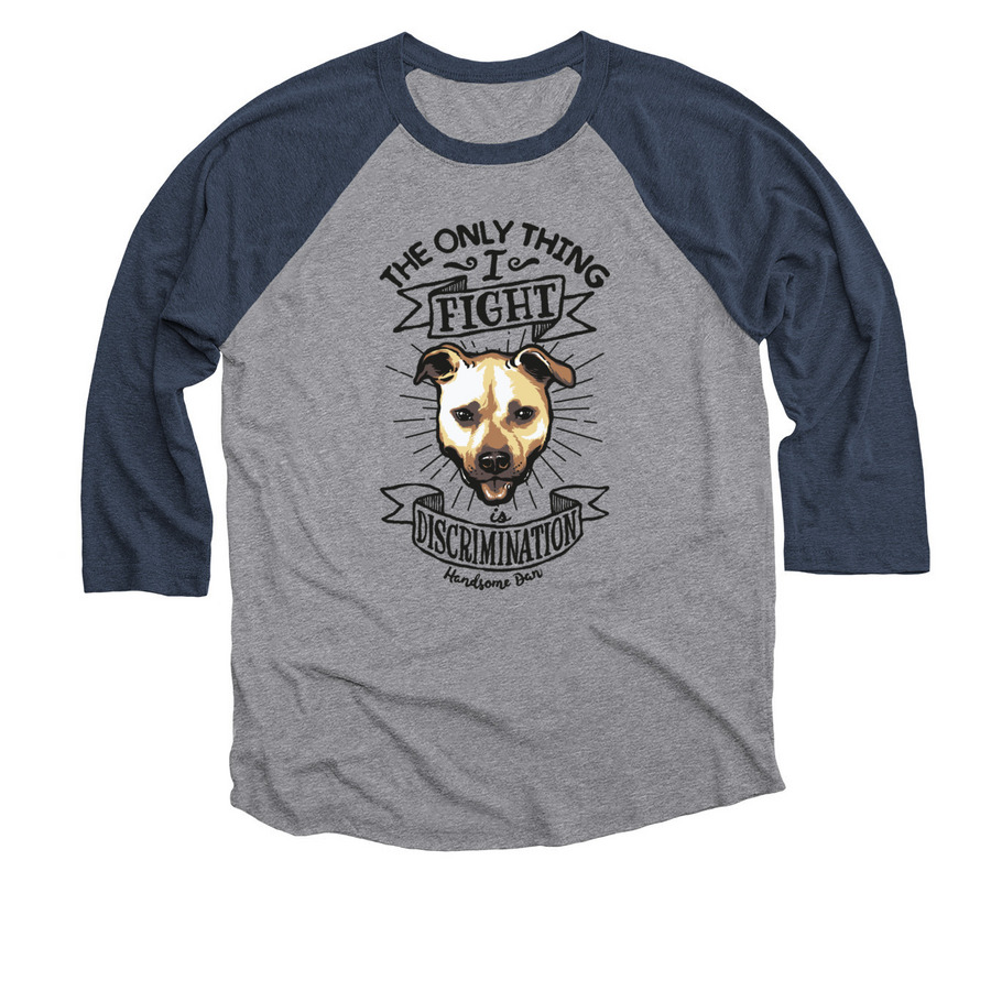 Handsome Dan - I Fight Discrimination, a Vintage Navy and Premium Heather 3/4 Sleeve Baseball Tee
