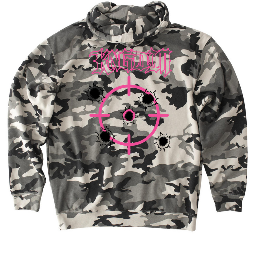 KNGDM "BUCKSHOT" SNOW CAMO HOODIE (PINK), a Snow Camo Heavyweight Camo Pullover Hoodie (back-view)