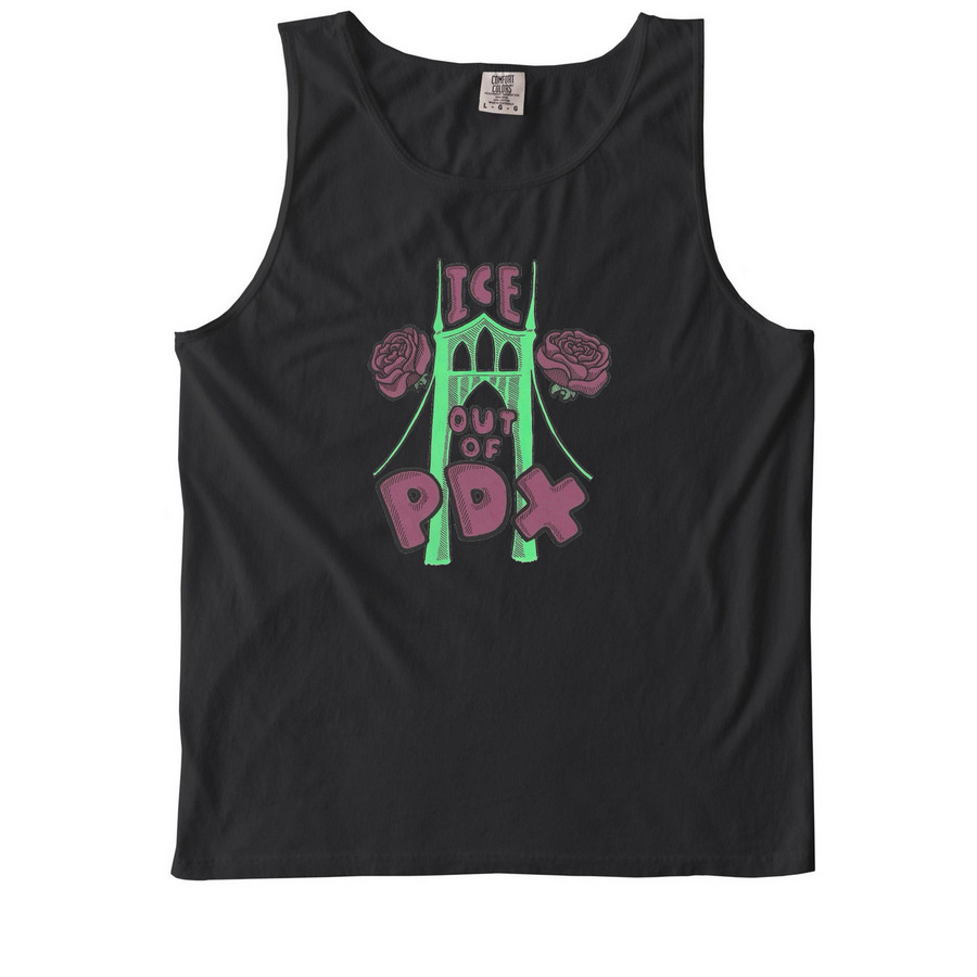 ICE Out of PDX (color), a Black Comfort Colors Tank Top