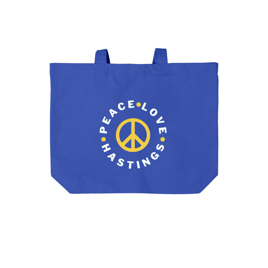 Peace ? Love ? Hastings Tote, a True Royal Cotton Canvas Tote Bag
