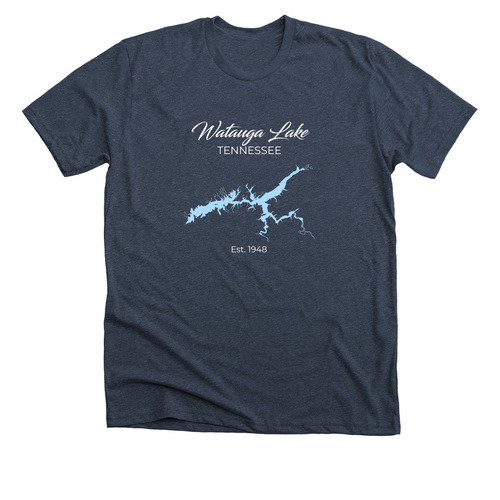 Watauga Lake, a Heather Midnight Navy Premium Unisex Tee