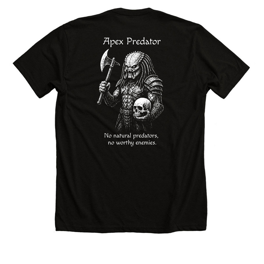 Apex Predator, a Solid Black Blend Premium Unisex Tee (back-view)