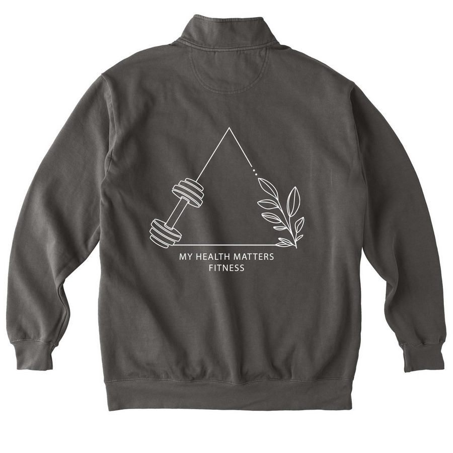 My Health Matters Light Logo, a Pepper Comfort Colors Quarter Zip Pullover (back-view)