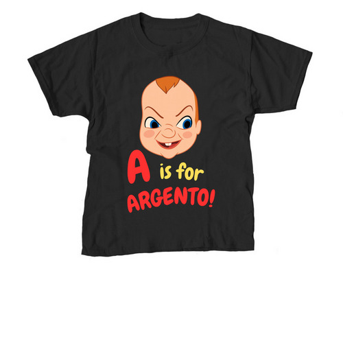 A is for Argento!, a Black Youth Unisex Tee