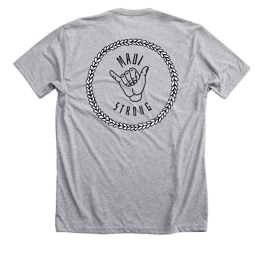 Maui Strong - Shaka, a Athletic Heather Premium Unisex Tee (back-view)