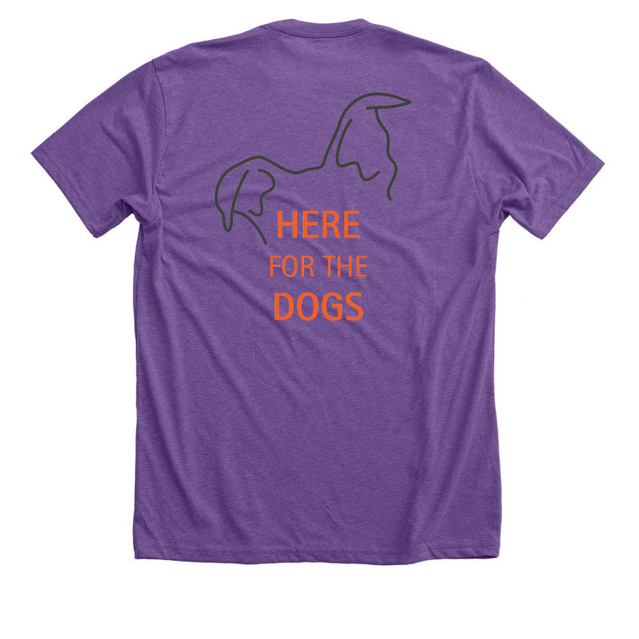 HERE FOR THE DOGS - VOLUNTEER&nbsp;, a Heather Team Purple Premium Unisex Tee (back-view)
