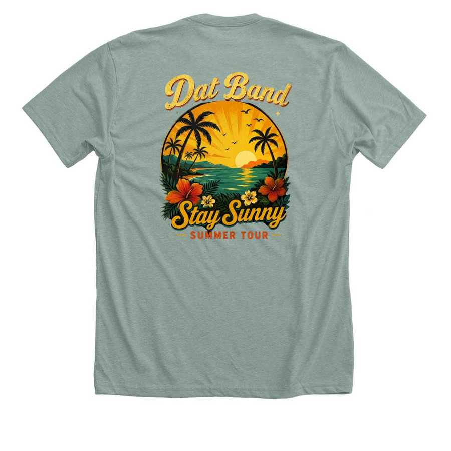 Stay Sunny Tour, a Heather Sage Premium Unisex Tee (back-view)