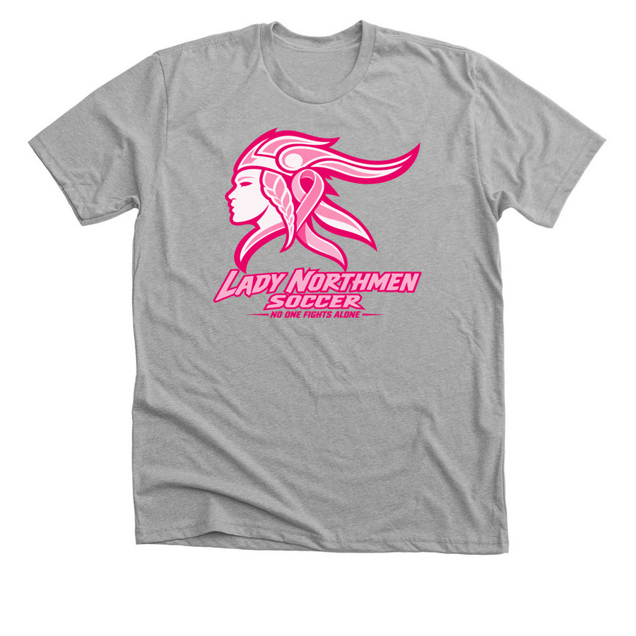 NSMS Girls Soccer Breast Cancer Awareness, a Athletic Heather Premium Unisex Tee