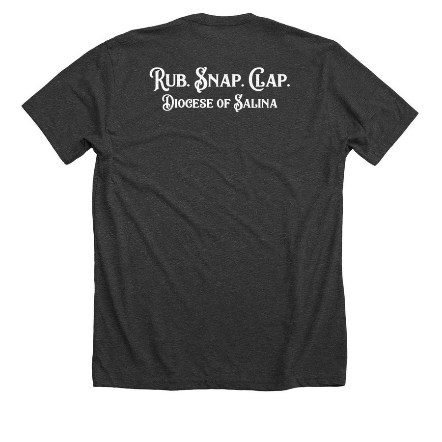 Our Lady of Perpetual Help, a Dark Grey Heather Premium Unisex Tee (back-view)