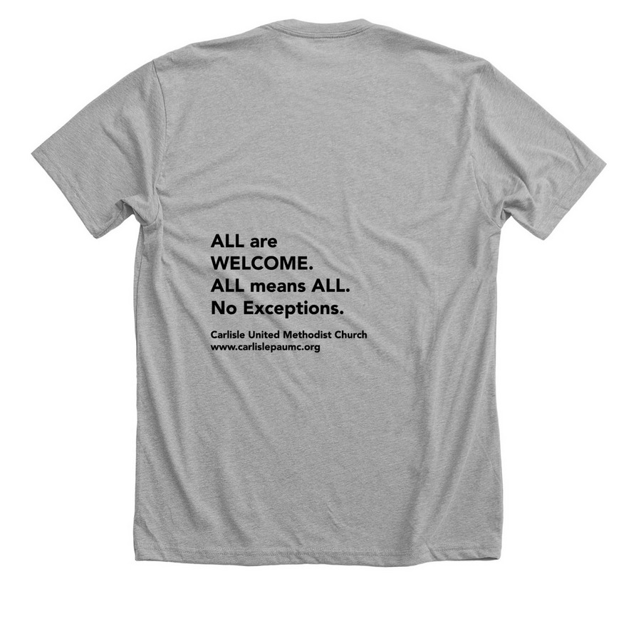 All means All Community Shirt, a Athletic Heather Premium Unisex Tee (back-view)