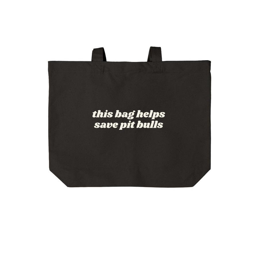 This Bag Helps Save Pit Bulls, a Deep Black Cotton Canvas Tote Bag