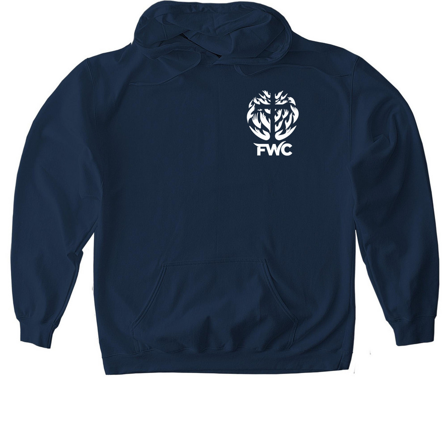 FWC - Front & Back Logo, a Navy Gildan Softstyle Pullover Hoodie