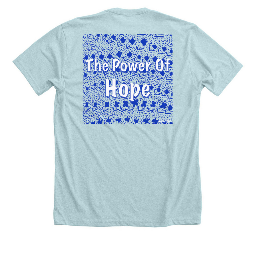 Family Focus Adoption Services, a Heather Ice Blue Premium Unisex Tee (back-view)