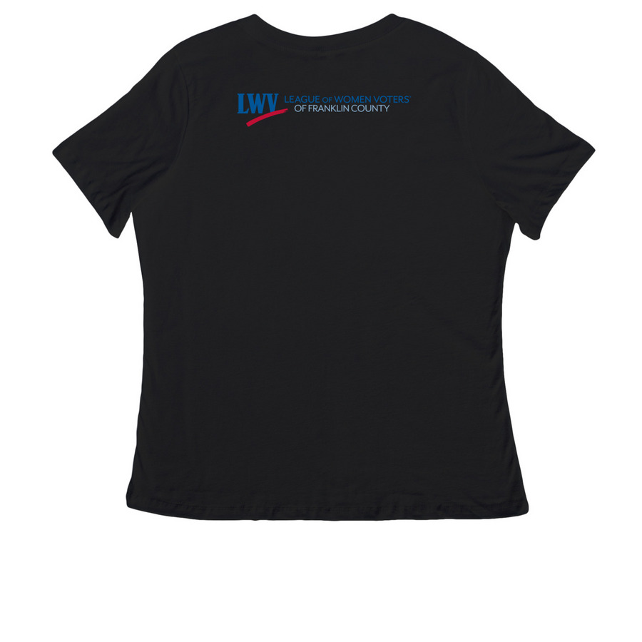 LWV Pride Clothing, a Black Women's Relaxed V-Neck Tee (back-view)