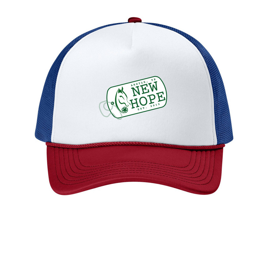 Veterans Program Logo Hat Collection, a White/ Rich Red/ True Royal Printed Foam Trucker Hat