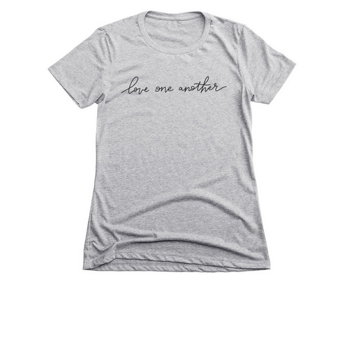 Love One Another, a Dark Heather Grey Women's Slim Fit Tee