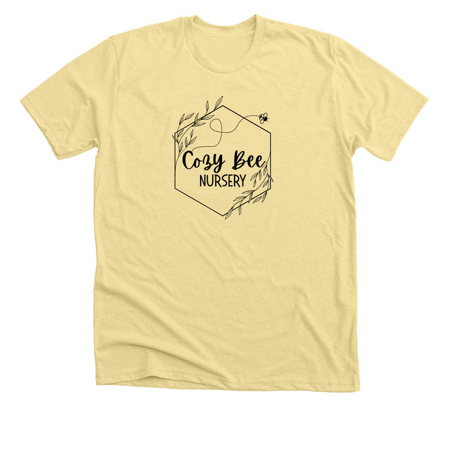 Cozy Bee Logo, a Heather French Vanilla Premium Unisex Tee
