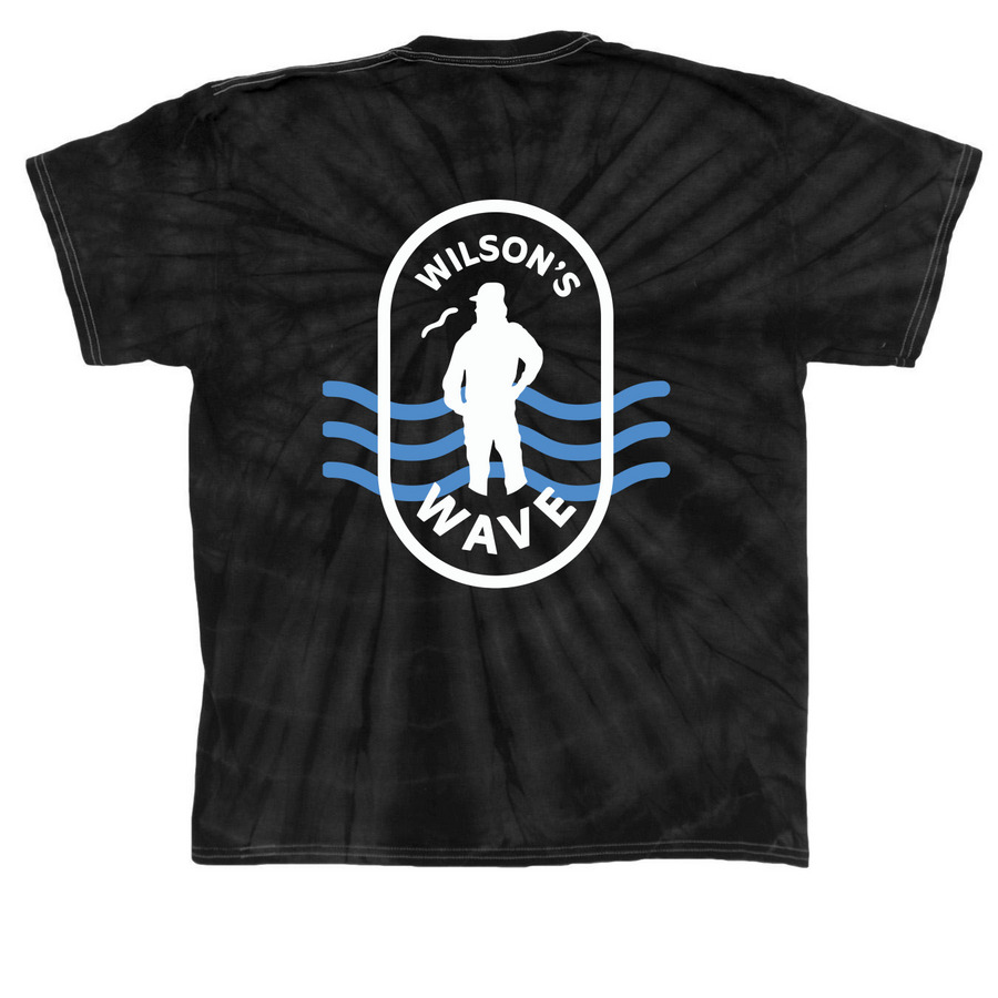 Wilson's Wave - Tie Dye, a Black Classic Tie Dye Tee (back-view)