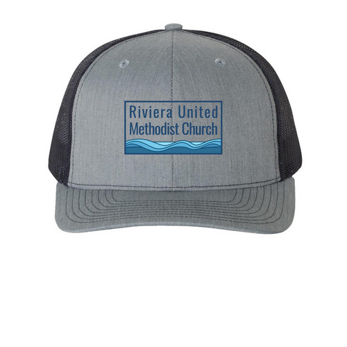 Riviera UMC Hat, a Heather Grey/ Navy Printed Snapback Trucker Cap