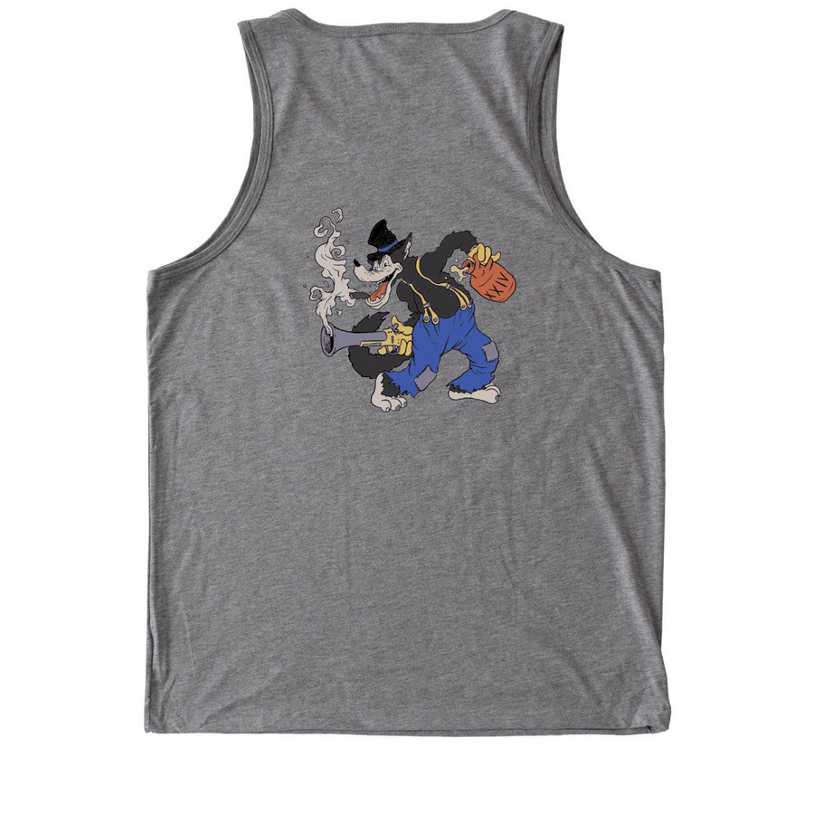 The Throwback, a Aluminum Grey Allmade Eco Triblend Tank (back-view)
