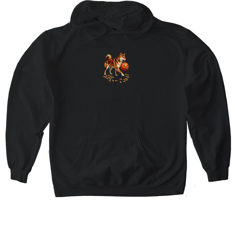 Shiba Inu Autumn, a Black Gildan Softstyle Pullover Hoodie