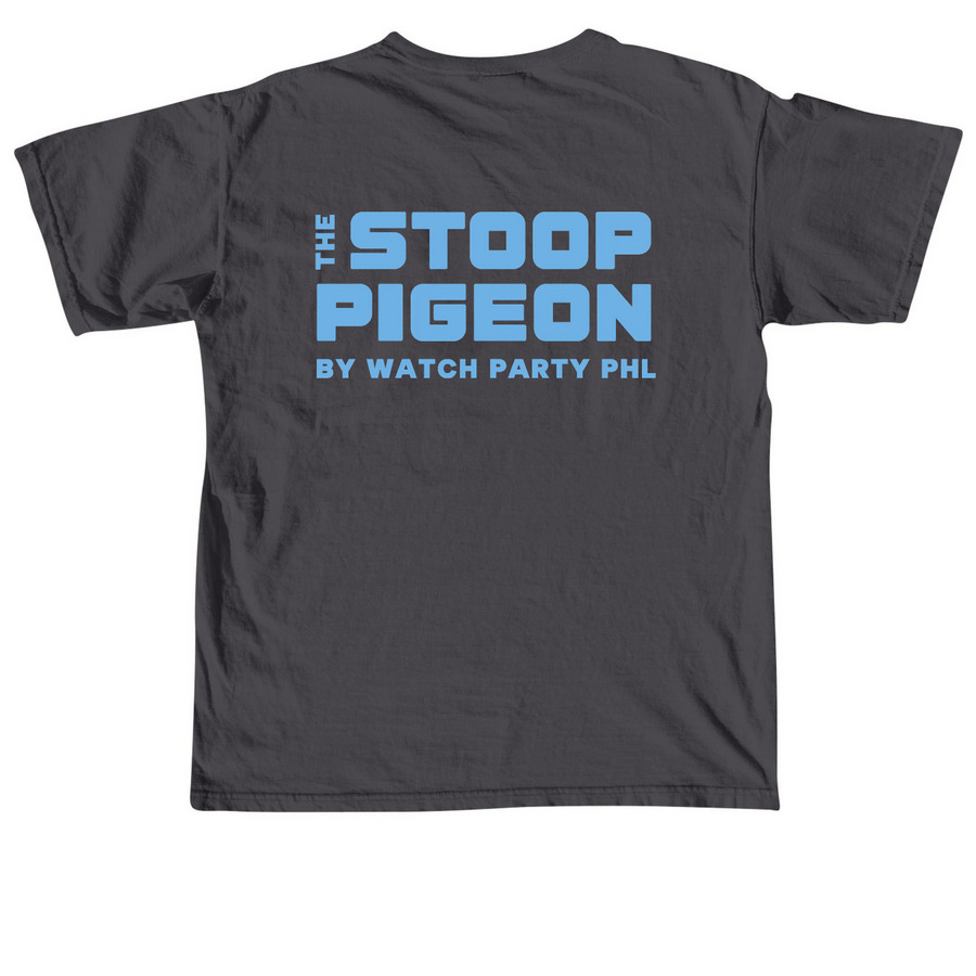 Stoop Pigeon Logo, a Graphite Comfort Colors Unisex Tee (back-view)