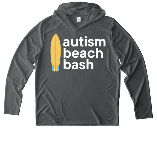 Autism Beach Bash Performance Gear, a Dark Smoke Grey UV Performance Long Sleeve Hoodie