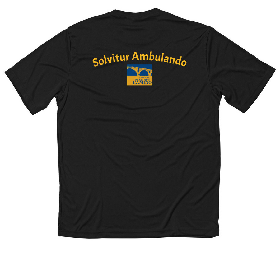 American Pilgrims on the Camino: quick-dry, a Black Classic Performance Tee (back-view)