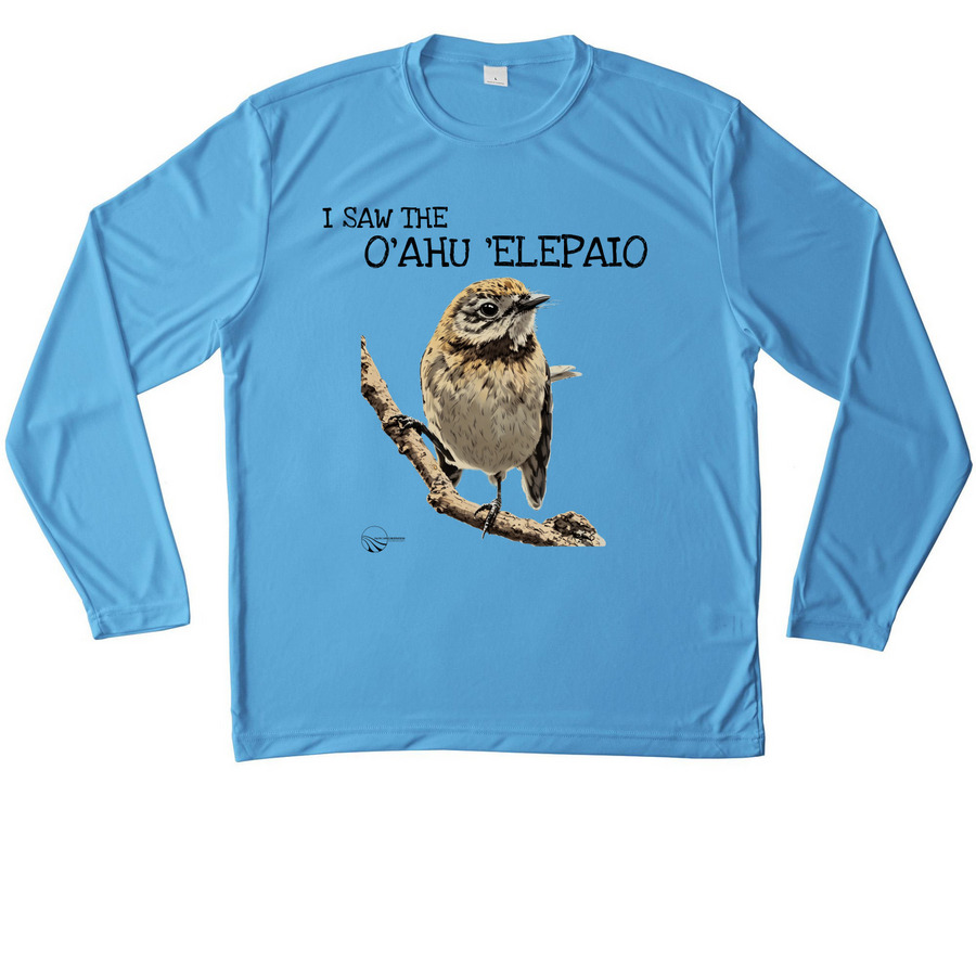 I saw the O'ahu 'Elepaio, a Carolina Blue Unisex Performance Long Sleeve Tee