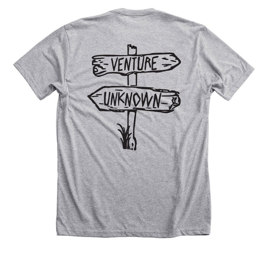 Venture Unknown Apparel&nbsp; &nbsp; &nbsp; &nbsp; &nbsp; (Black Logo), a Athletic Heather Premium Unisex Tee (back-view)