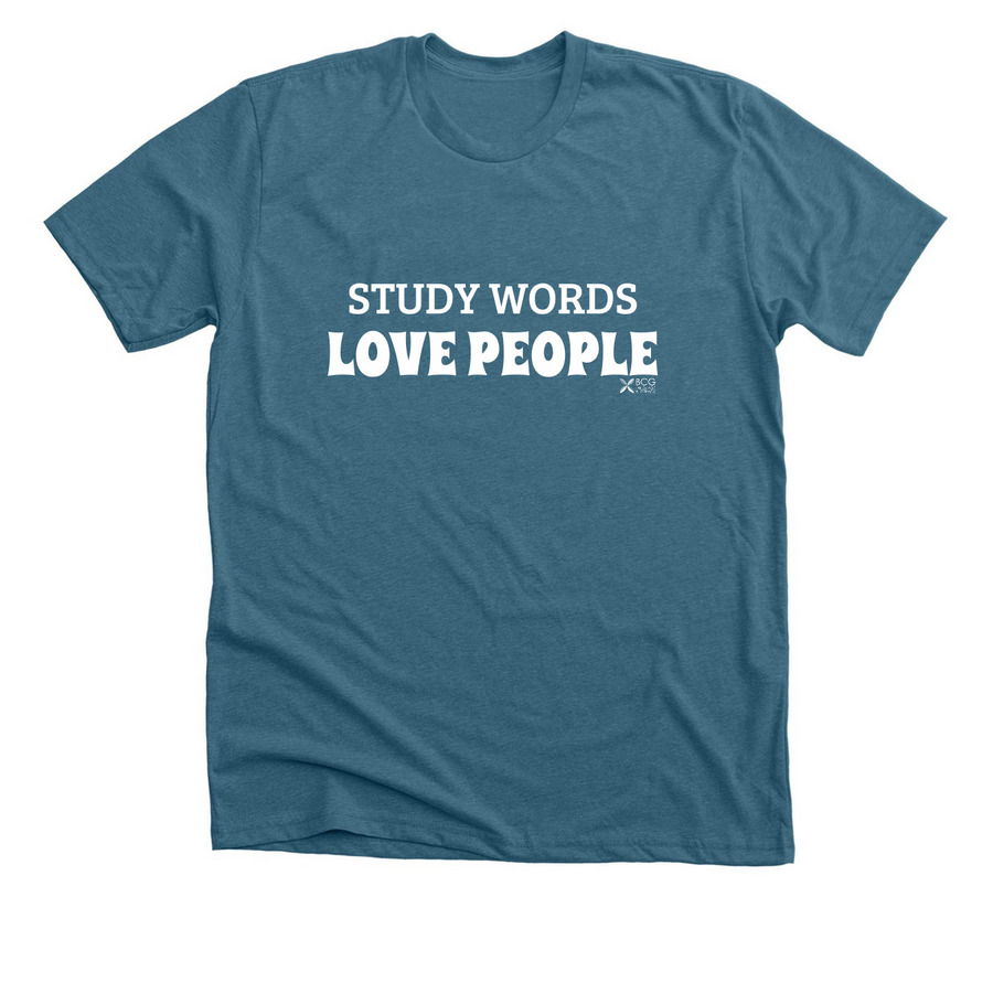 Study Words; Love People, a Heather Deep Teal Premium Unisex Tee