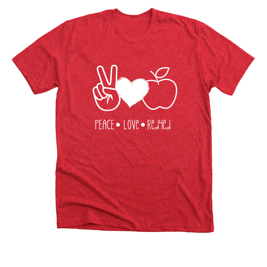 Peace Love and Red4ed, a Heather Red Premium Unisex Tee