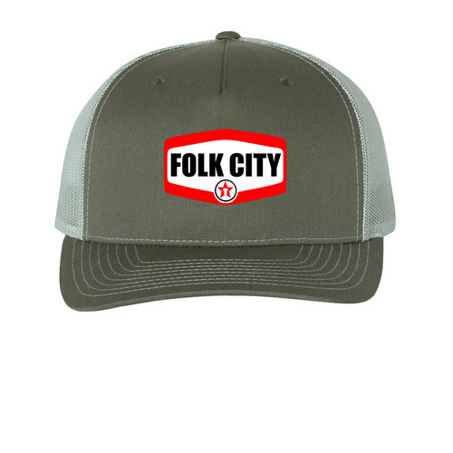 Folk City cap, a Beetle/ Quarry Printed Five-Panel Trucker Cap