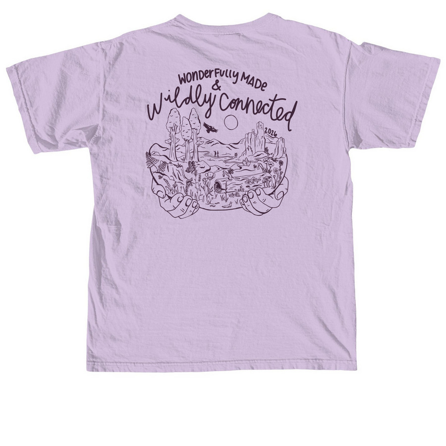 Wonderfully Made & Wildly Connected: 2026, a Orchid Comfort Colors Unisex Tee (back-view)