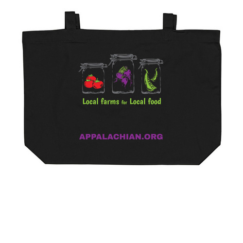 Local Farms for Local Food Tote, a Black Large Organic Cotton Tote Bag