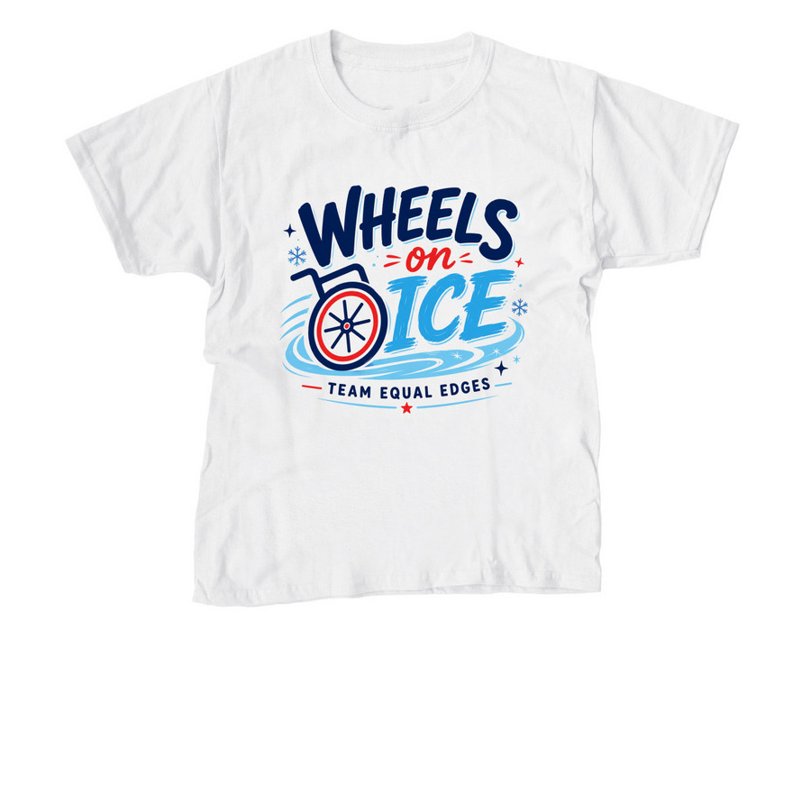 Kids Wheels on Ice, a White Youth Unisex Tee
